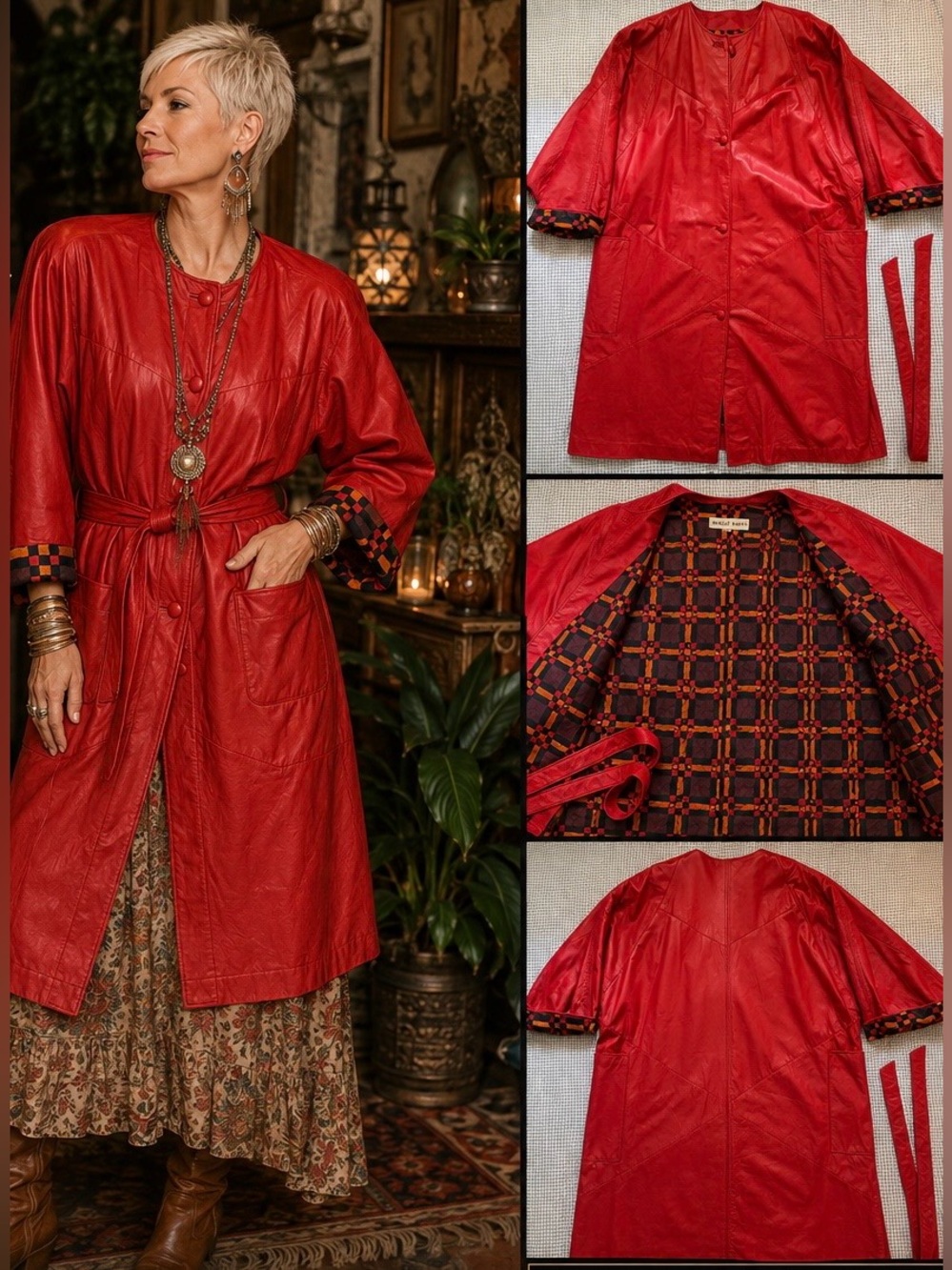 PRISTINE 1980s ROBERT KRIEF Long Red Leather Women's Coat